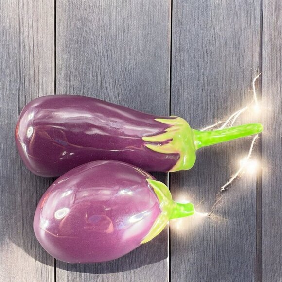 Vintage Ceramic Eggplant Set 2 Houseware Decor Figure Made In Portugal VTG - Picture 2 of 15